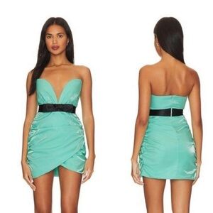 Revolve Superdown Lexi Sweetheart Mini Dress Womens Size Medium Black Bow Teal